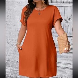 Plus size plain pocket tee shirt dress